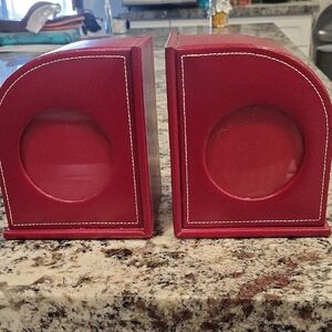 Elegant Red Leather Bookends